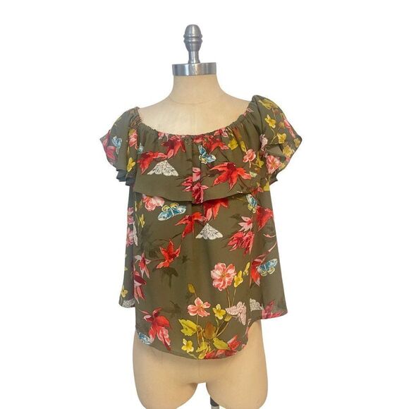 Anthropologie Maeve Off the shoulder Ruffle Top Floral Small - Picture 2 of 6